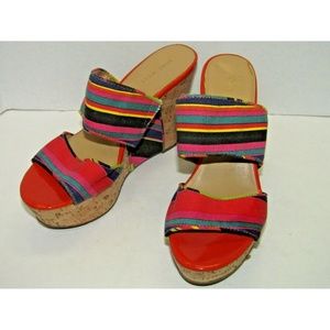 Nine West Colorful Rainbow Linen Cork Wedge Heel